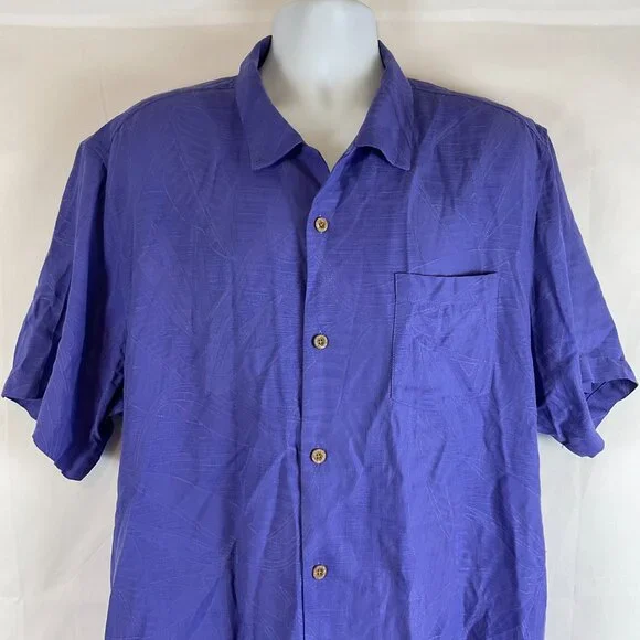 Tommy Bahama Hawaiian Shirt XL Purple Leaf Textured Button Front Short Sleeve - Picture 2 of 8
